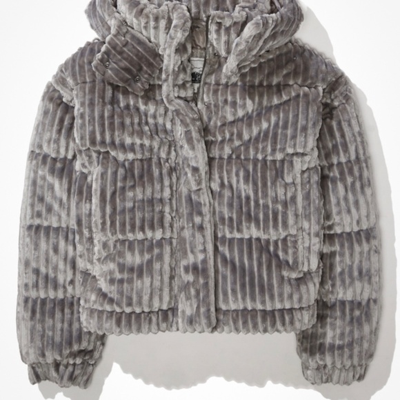 American Eagle grey puffy textured corduroy coat - Picture 8 of 12